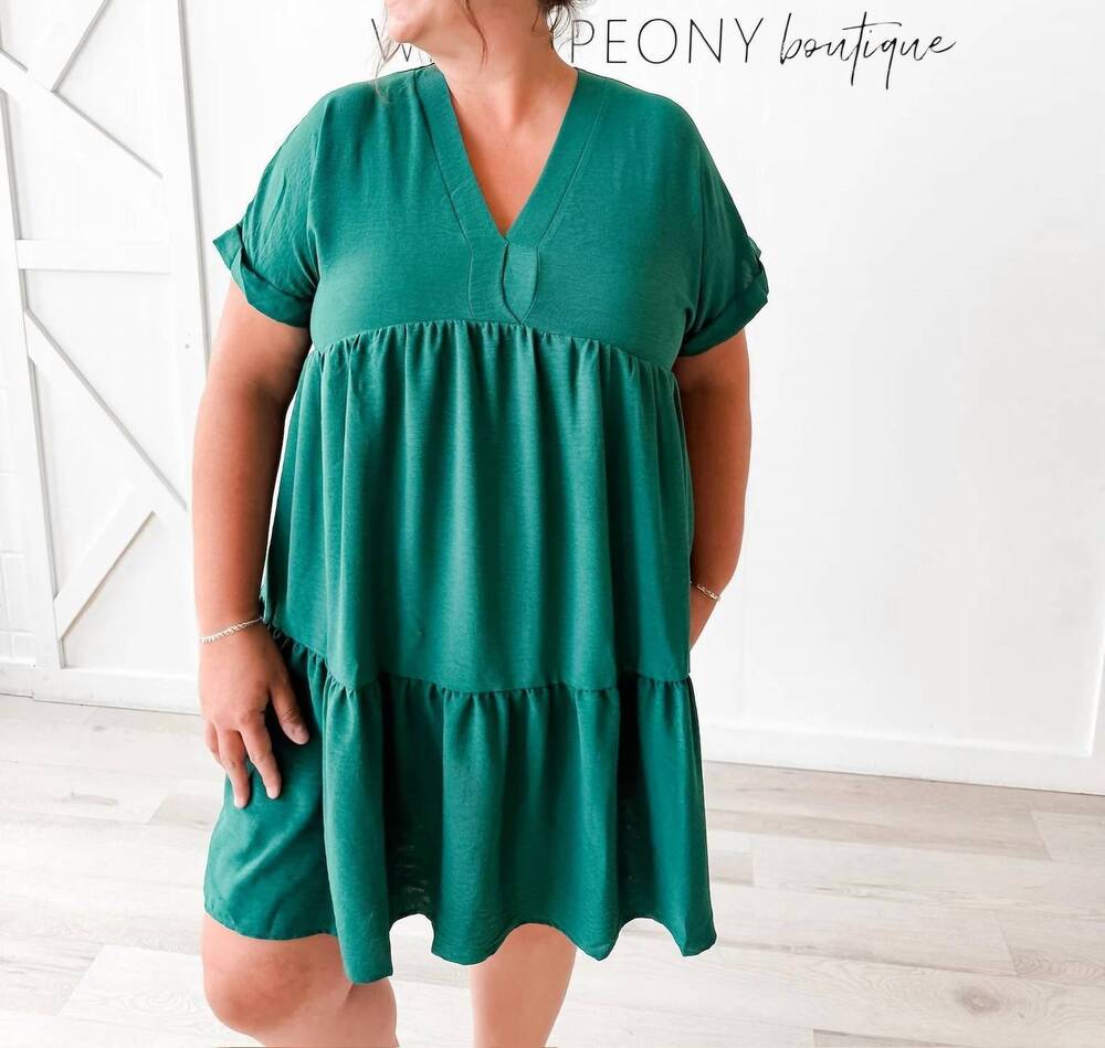 NEW SHE + SKY caroline v-neck tiered dress in green